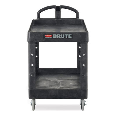 BRUTE Heavy Duty 2-Shelf Utility/Service Cart, Medium, Lipped Shelves, Ergonomic Handle, 500 lbs. Capacity, Black